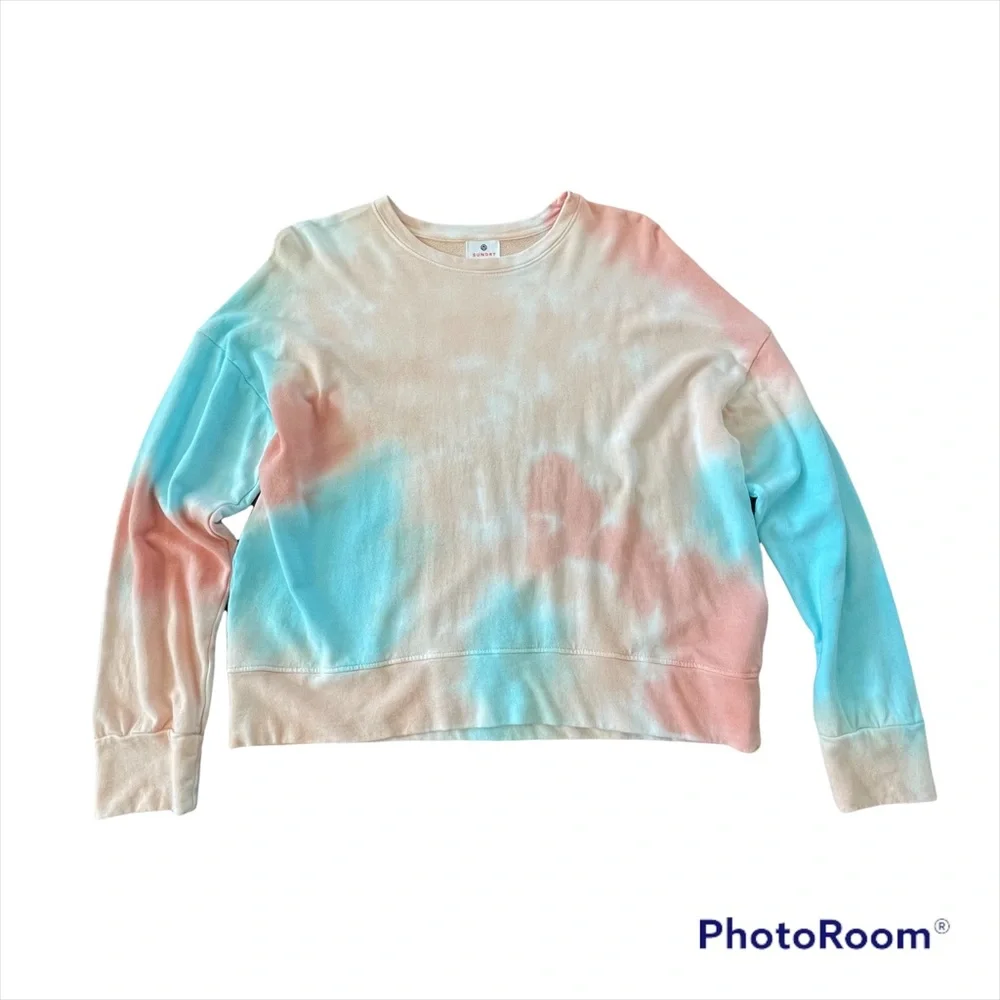 Sundry Peach and Turquoise Tie Dye Sweatshirt - Picture 2 of 7